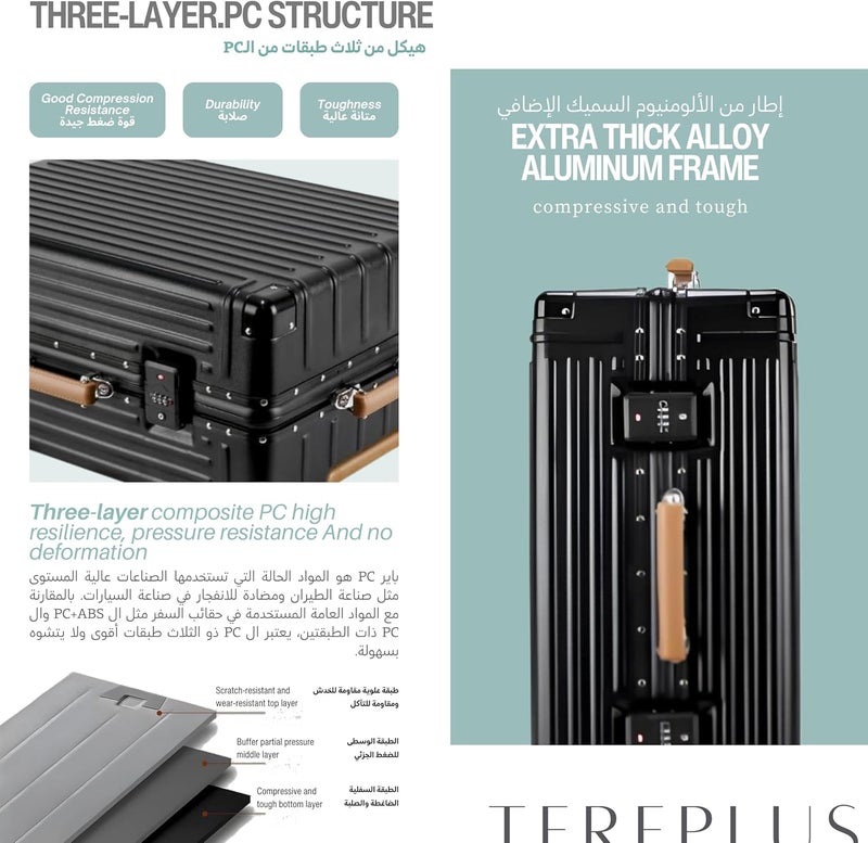 Tereplus TERE® Check In 24-inch Travel Luggage Suitcase with Aluminium Frame and USB Port - Image 3
